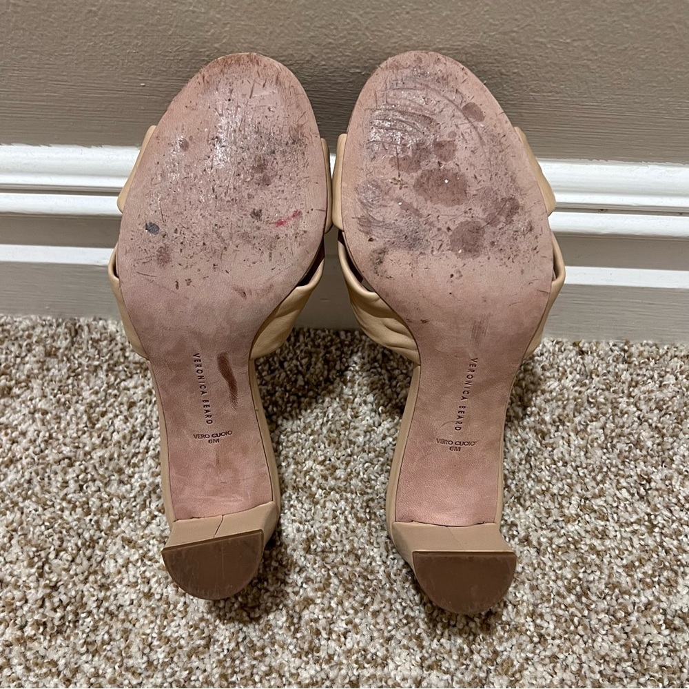 Veronica Beard Ganita Leather Knot Front Slip on High Heel Sandals Nude Size 6 - Picture 11 of 14